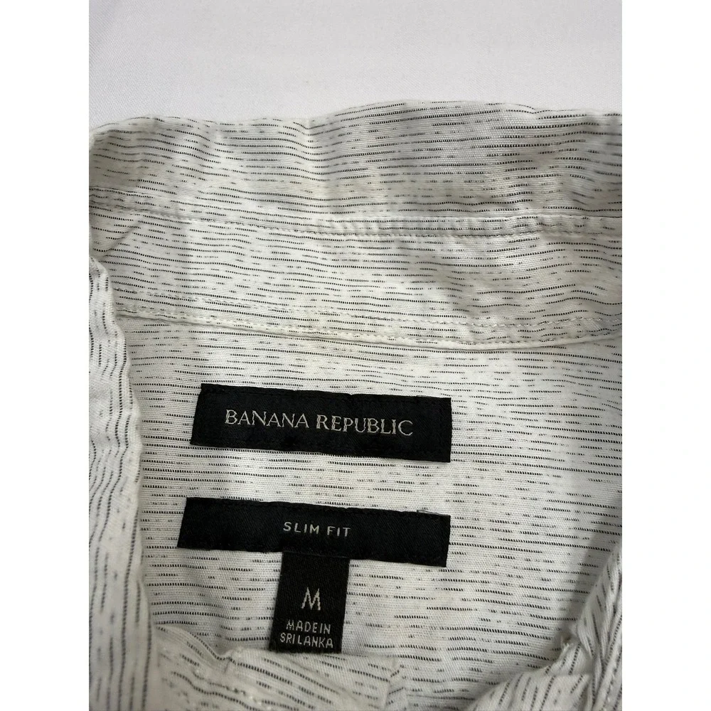 BANANA REPUBLIC Mens Slim Fit Gray White Patterned Short Sleeve Button UP Shirt
